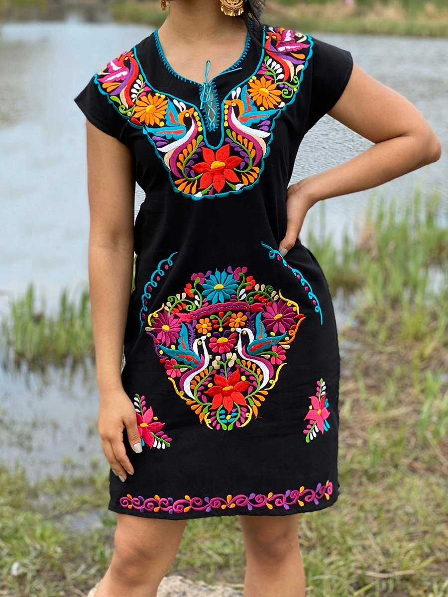 Tribal Short Sleeve Crew Neck Casual Dresses