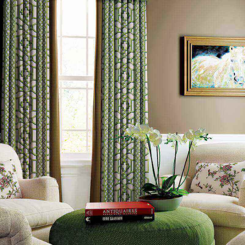 Trellis Print Antique Bronze Grommet Polyester Cotton With Blackout Lined Window Drapes