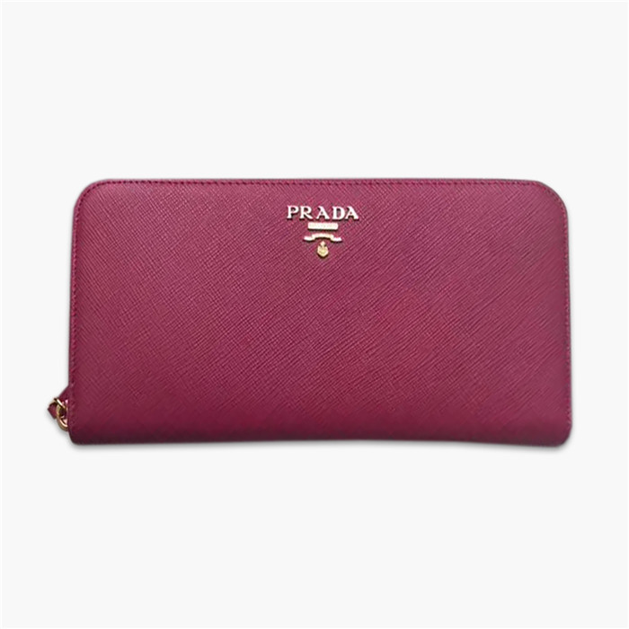 【原版皮】普拉达/Prada 拉链钱夹，选用十字纹小牛皮裁制而成，正面点缀金色散字徽标，尽显高档时尚，低调而又奢华，款号：1ML506