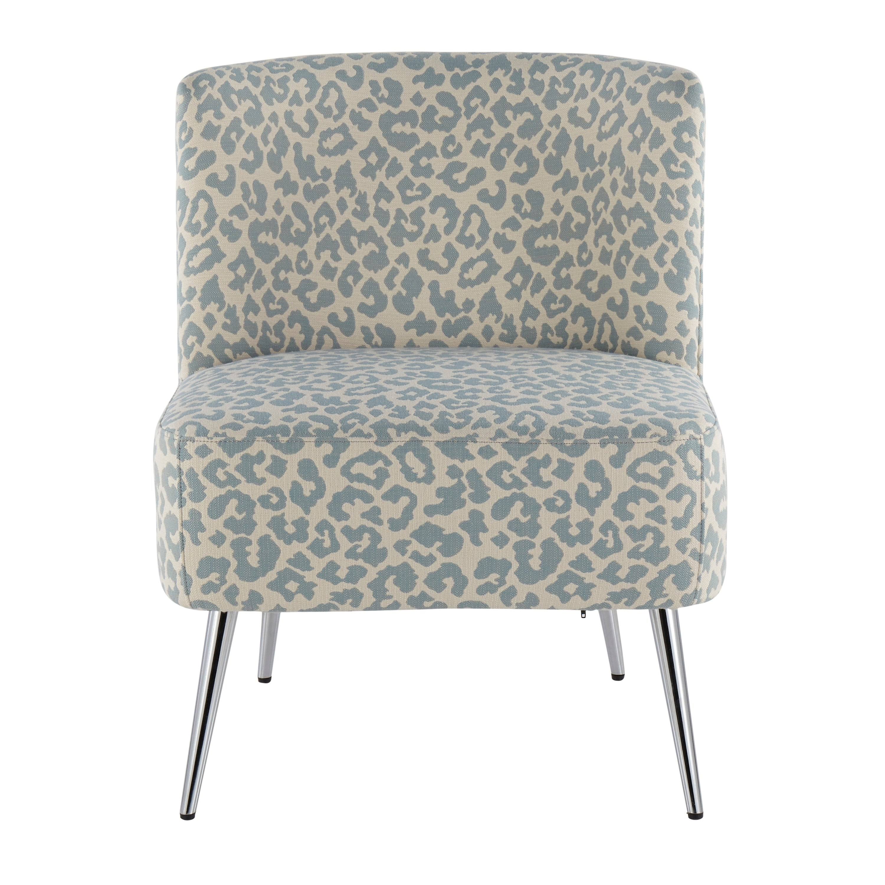 LumiSource Fran Blue Leopard Fabric Chrome Slipper Chair