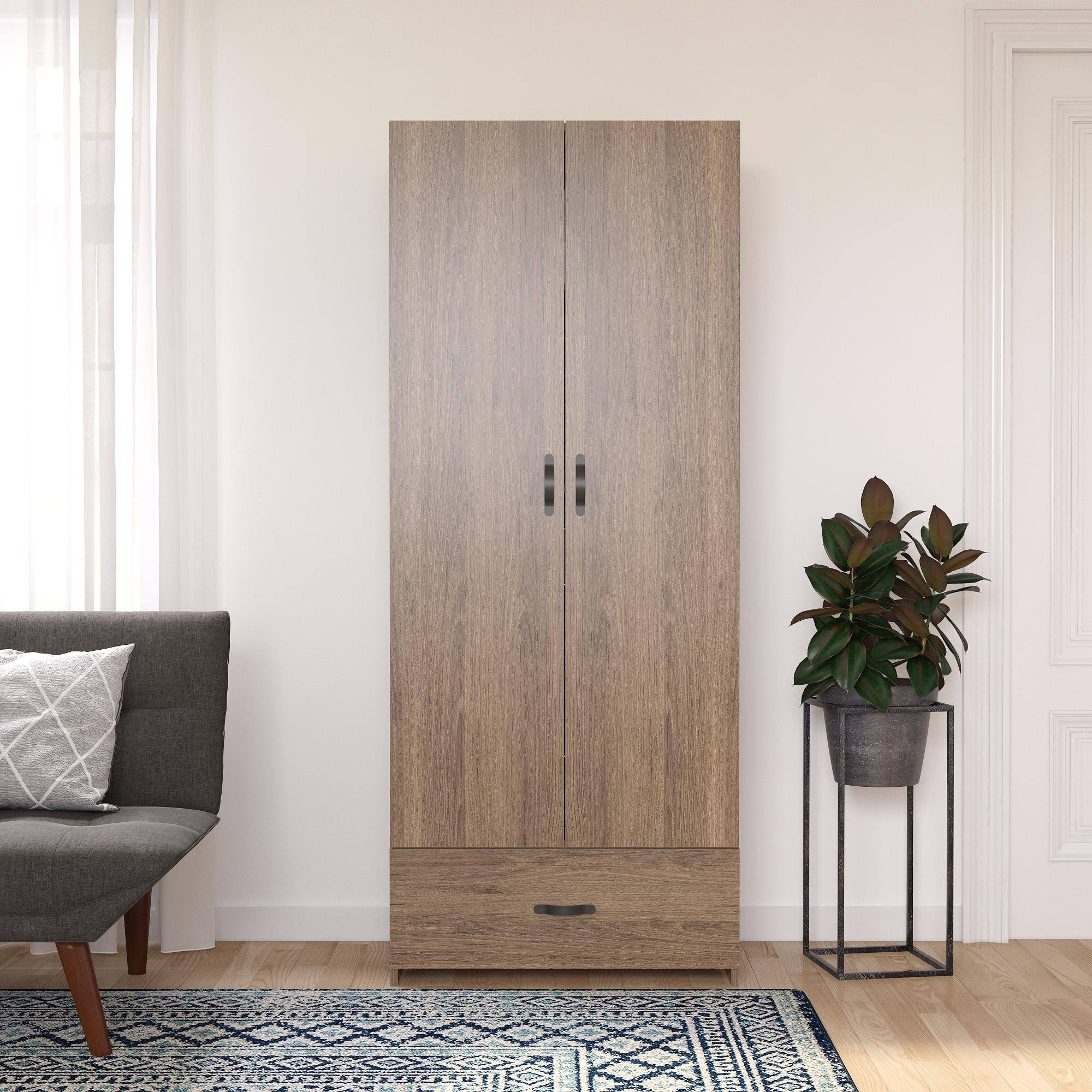 RealRooms Hax 2 Door Storage Cabinet with Drawer, Kitchen and Pantry Organizer, Rustic Oak