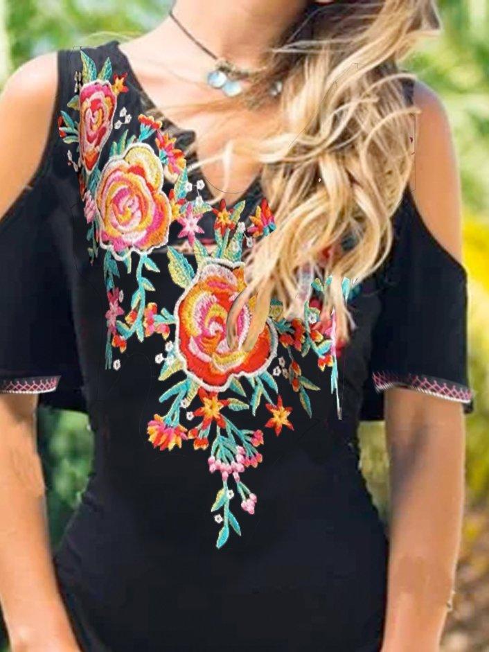 Floral V Neck Casual Dresses