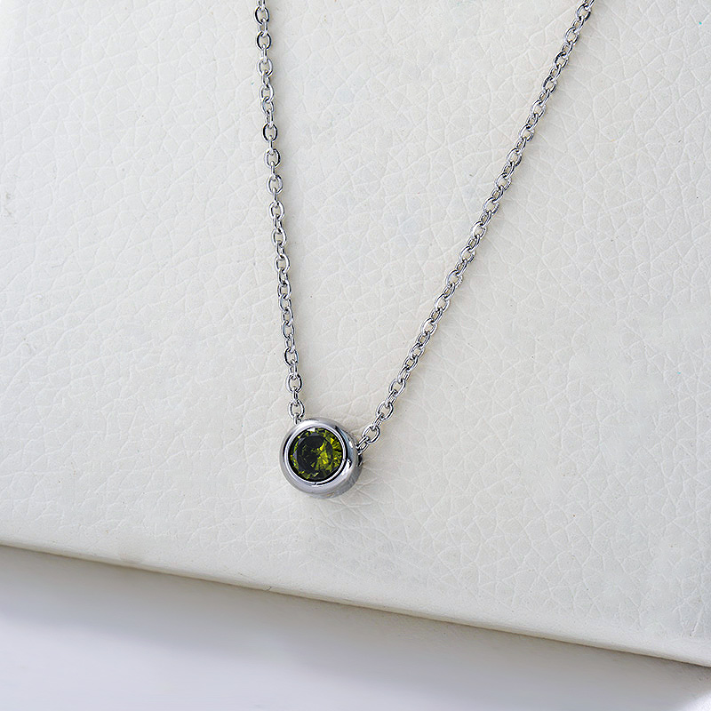 Cute Silver Green Zircon Charm Necklace For Girlfriend