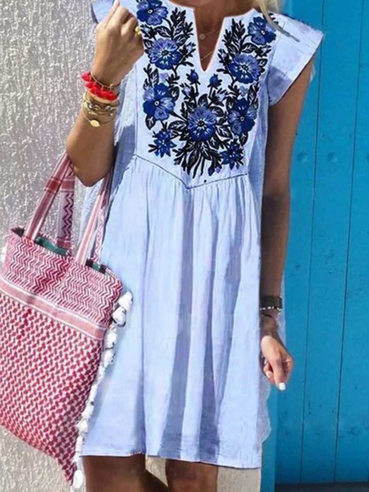 Women V-Neck Printed Holiday Summer Dresses