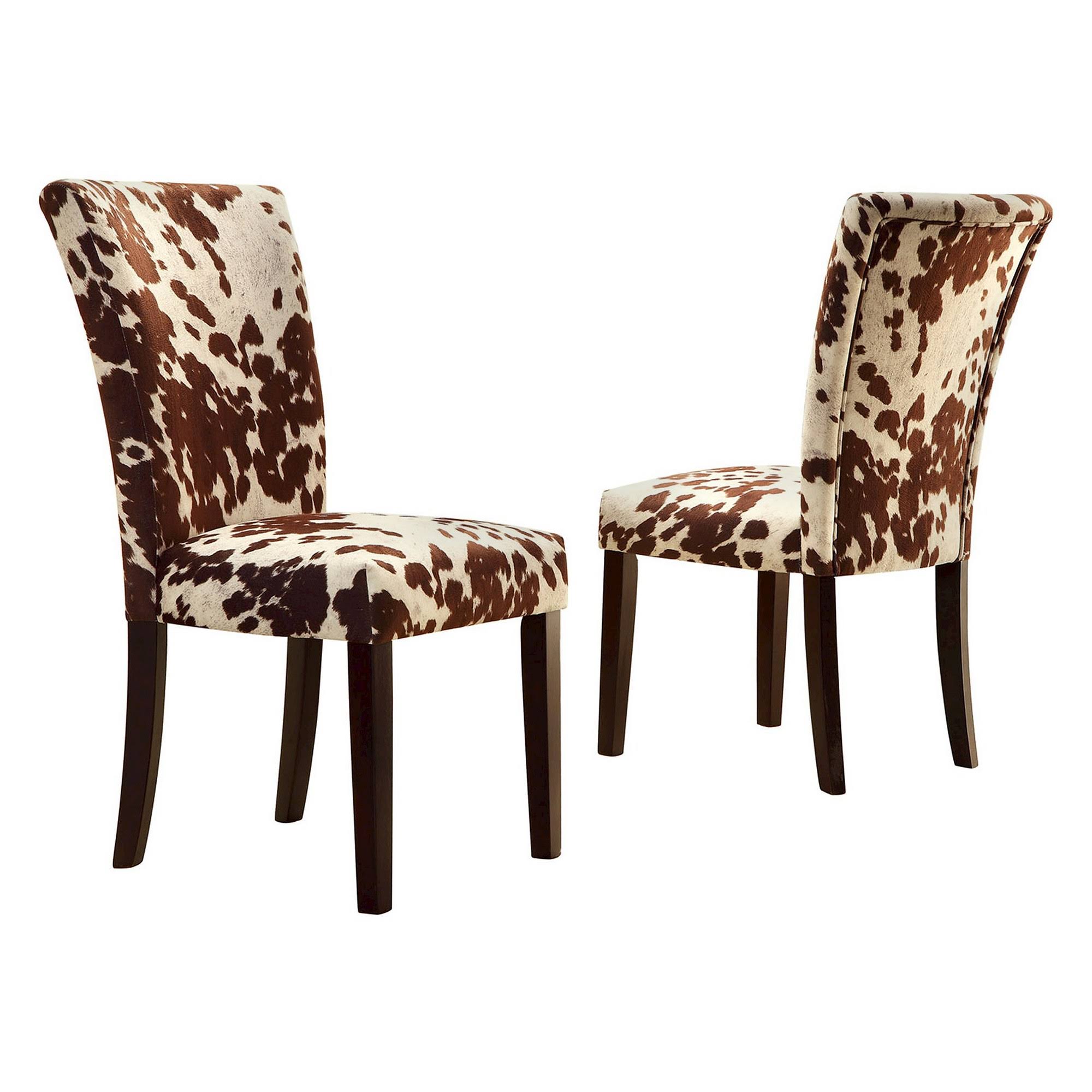 Quinby Parson Dining Chair Wood Brown Cowhide Set of 2 Inspire Q