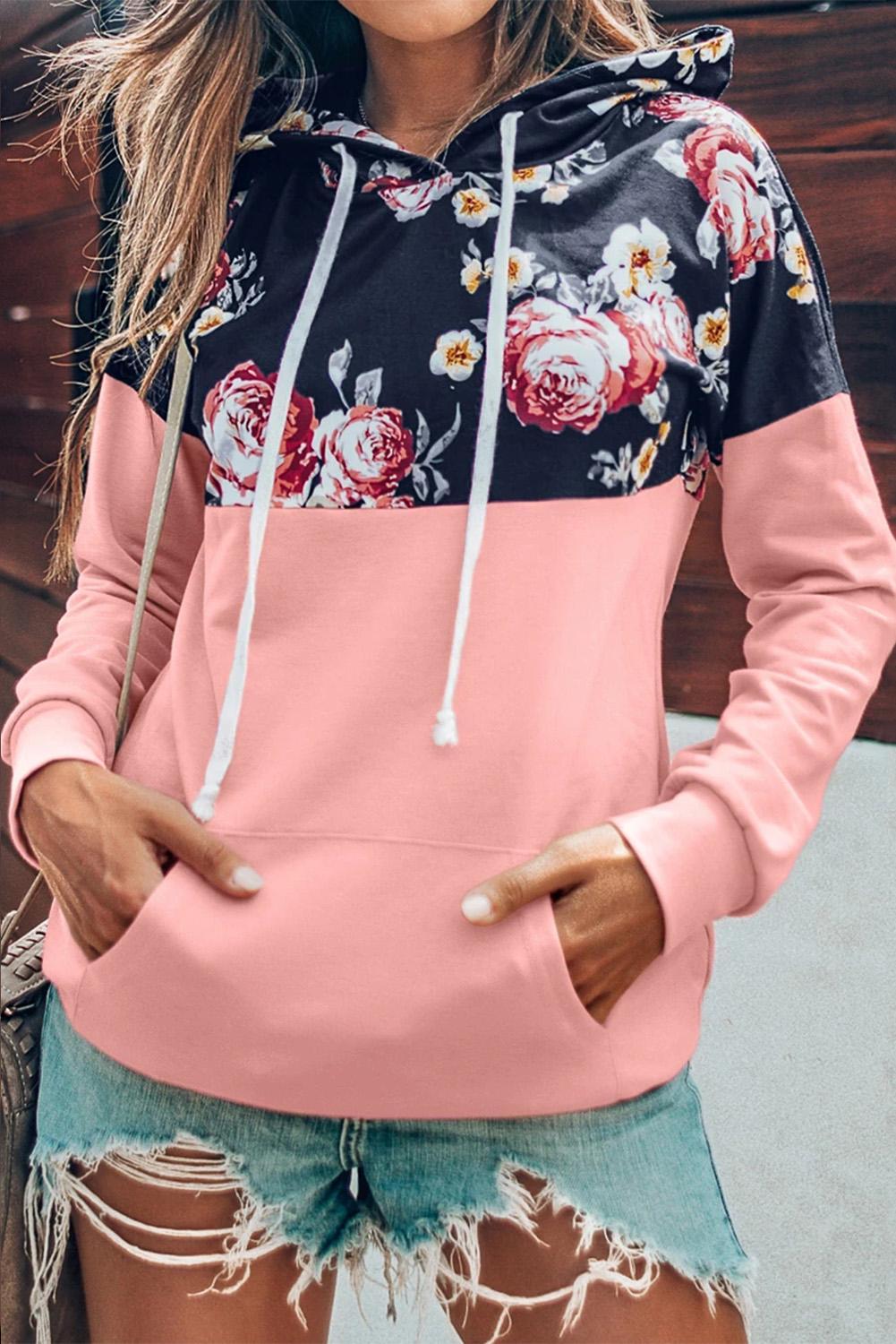 Pink Floral Pullover Hoodie