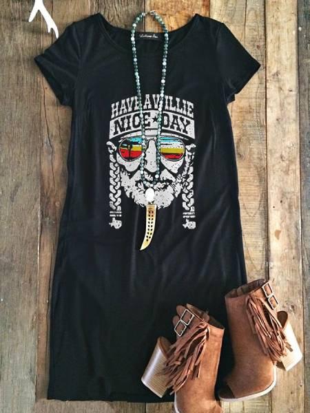 Black Crew Neck Short Sleeve Casual Shift Dresses