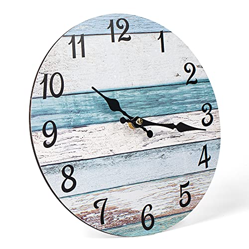 Homotte Wall Clock, 10 Inch Battery Operated Clocks Living Room Decor, Silent Non-Ticking Bathroom Wall Clock, Round Country Retro Rustic Style Wall Clock for Christmas Home Bedroom Office