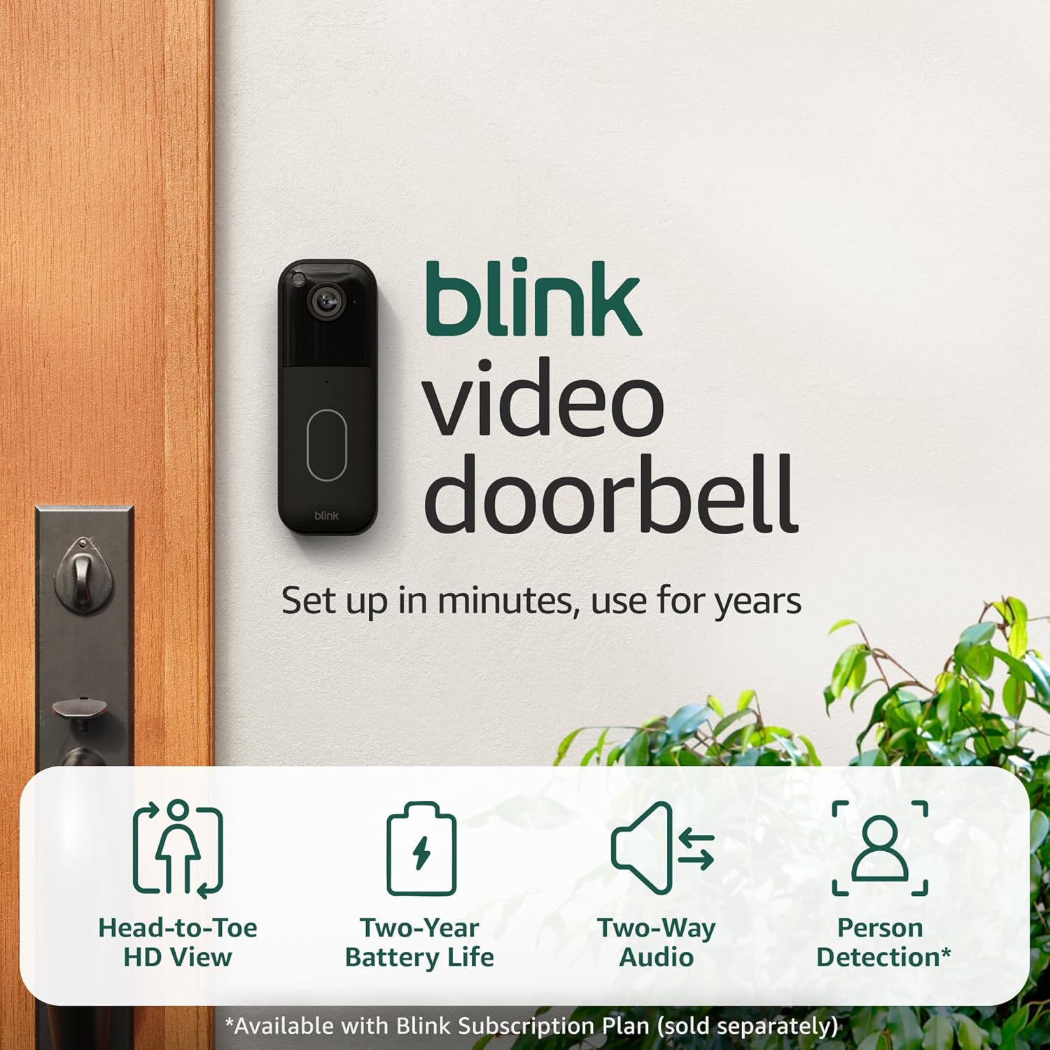 Blink Video Doorbell (newest model) – Head-to-toe HD view, two-year battery life, and edge AI processing. Required Sync Module not included – Add-On (Black)