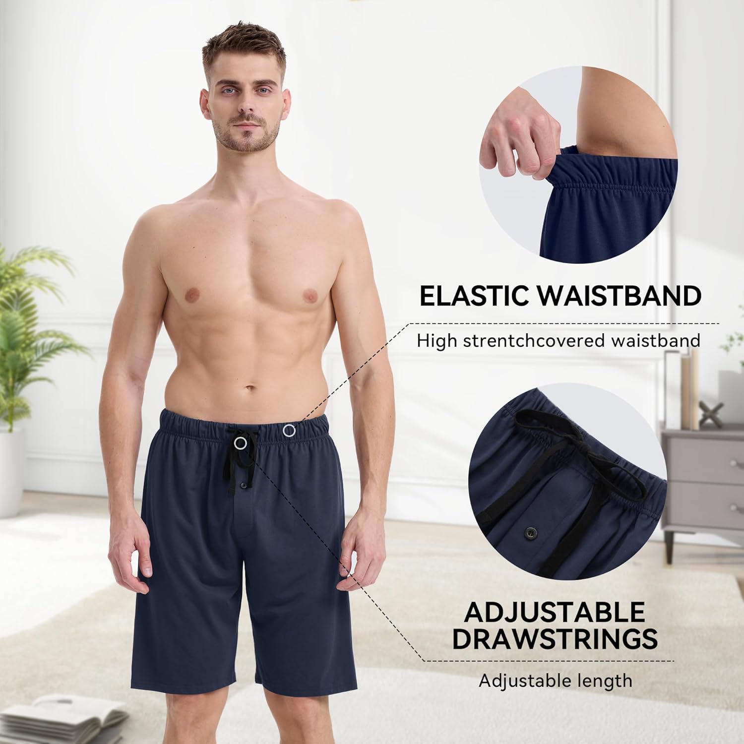 BAMBOO COOL Mens Pajama Pants Sleep Lounge Bottoms Soft Comfy Pj Pant Sleepwear with Pockets 2 Pack