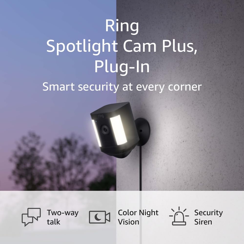 Ring Spotlight Cam Plus, Battery | Two-Way Talk, Color Night Vision, and Security Siren (2022 release) - White
