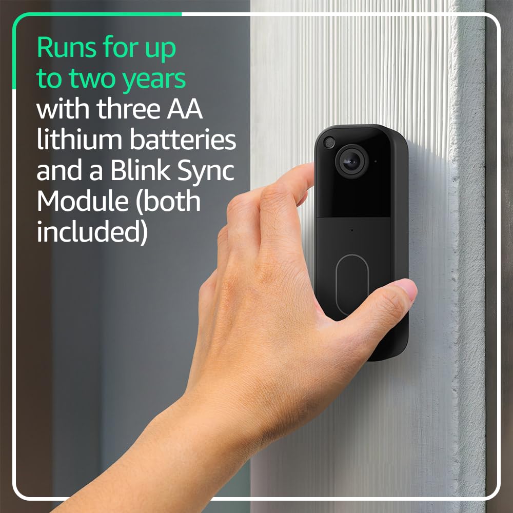 Blink Video Doorbell (newest model) – Head-to-toe HD view, two-year battery life, and edge AI processing. Required Sync Module not included – Add-On (Black)