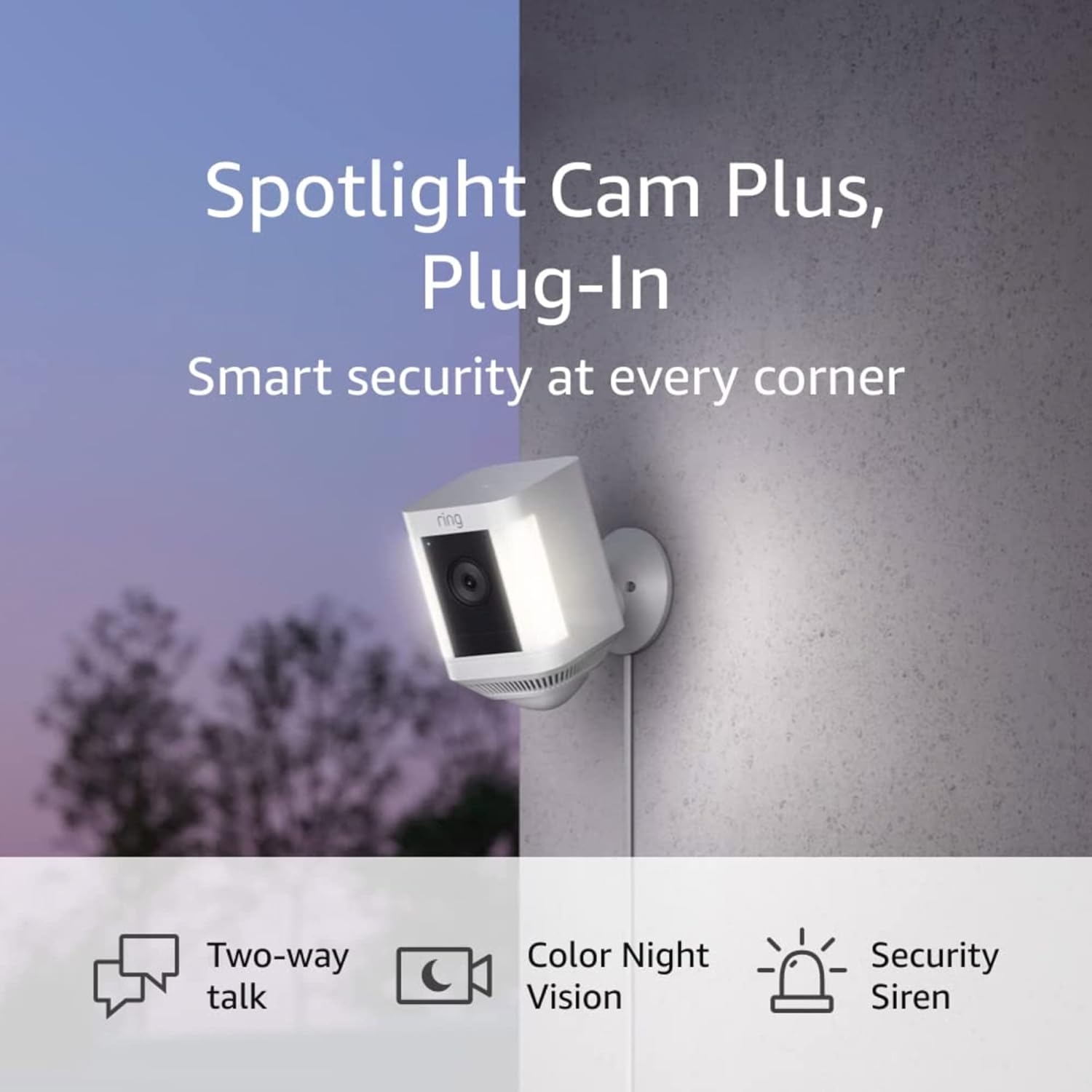 Ring Spotlight Cam Plus, Battery | Two-Way Talk, Color Night Vision, and Security Siren (2022 release) - White