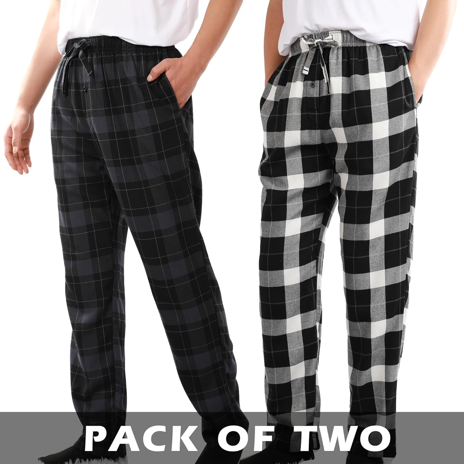 BAMBOO COOL Men's Pajama Bottoms Plaid Pajamas Pants for Men Soft Long Lounge Woven Pj Sleep Pant with Pockets