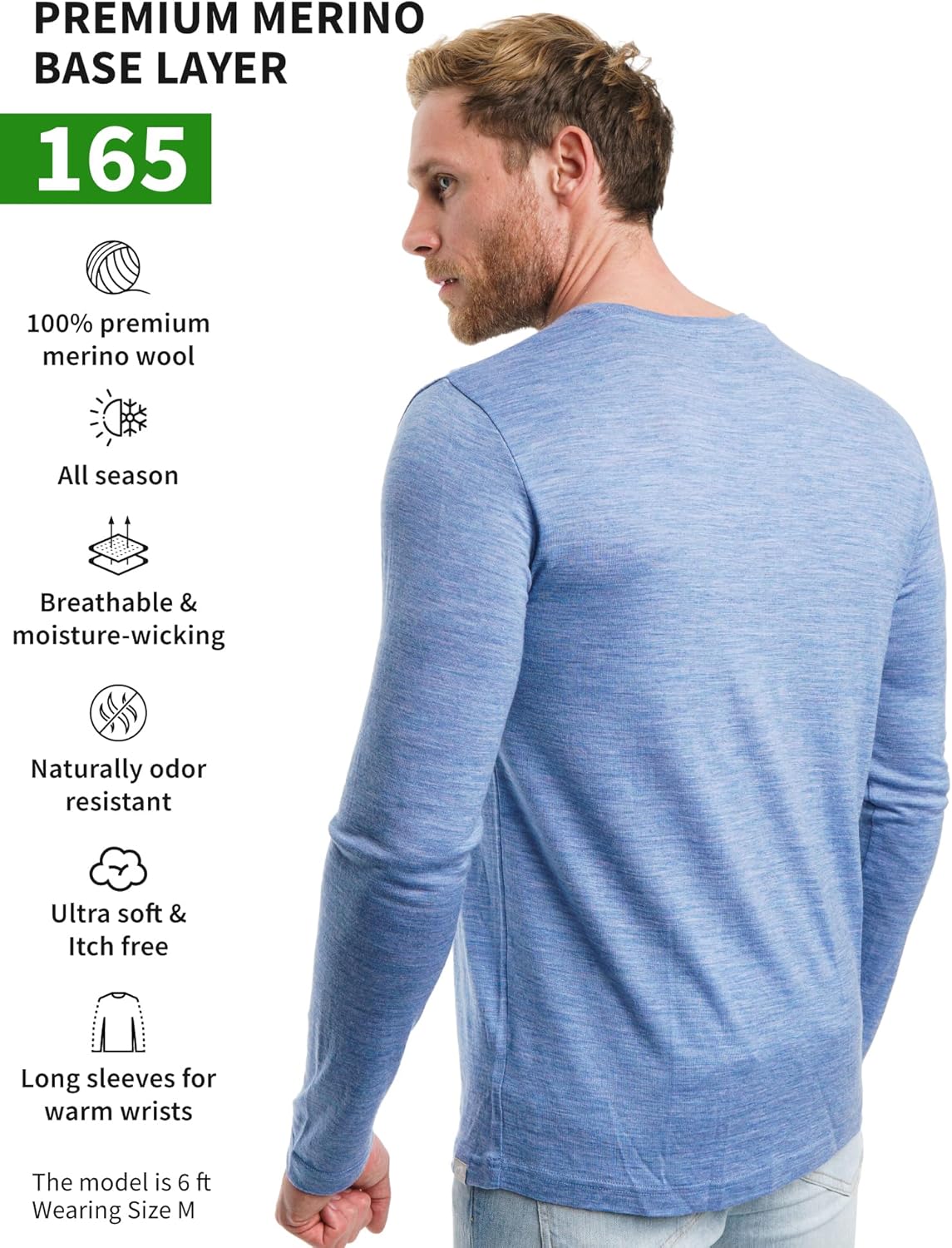 Merino.tech Merino Wool Base Layer - Mens 100% Merino Wool Long Sleeve Thermal Shirts Heavyweight, Midweight, Lite with Socks